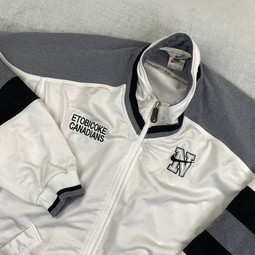 VTG Nike Etobicoke Canadians Full Zip Jacket‎ White Grey Mens Medium